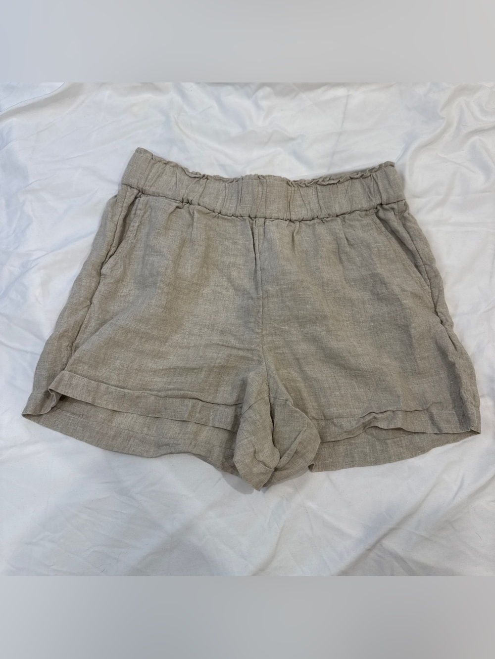 J.Crew Medium 100% Linen Shorts Beige Pull On Coastal Quiet Luxury Resort
